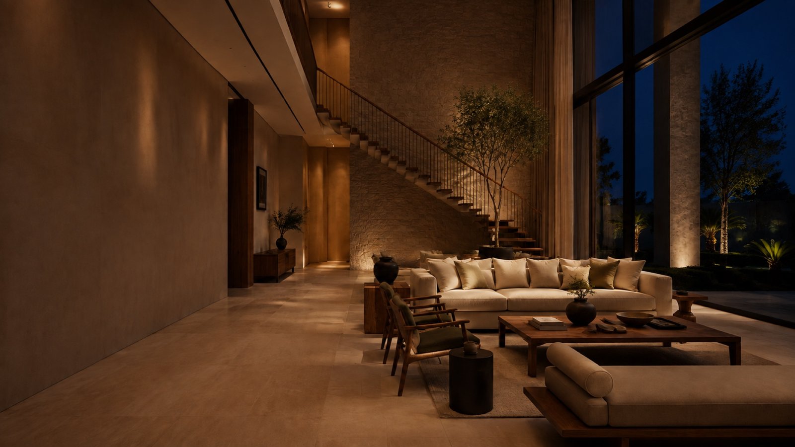 Evening lighting visualization of a Bascon residential interior