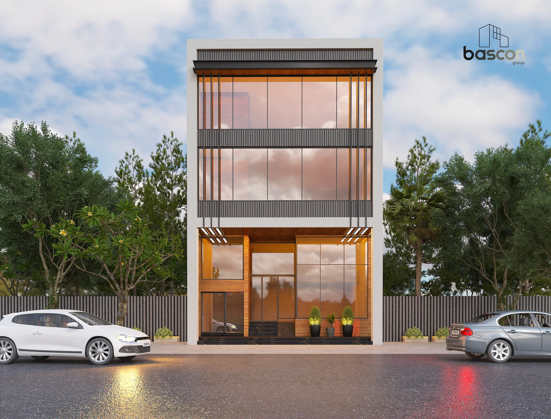 Glass-fronted commercial plaza by Bascon Group